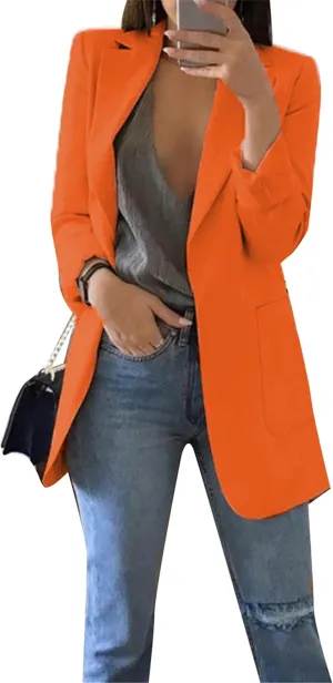 FLITAY Womens Long Sleeve Solid Color Blazer Open Front Slim Fit Work Jackets Coat