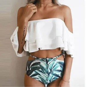 Florida Girl Ruffles High Waist Floral 2pc Swimsuit Sexy Bikinis