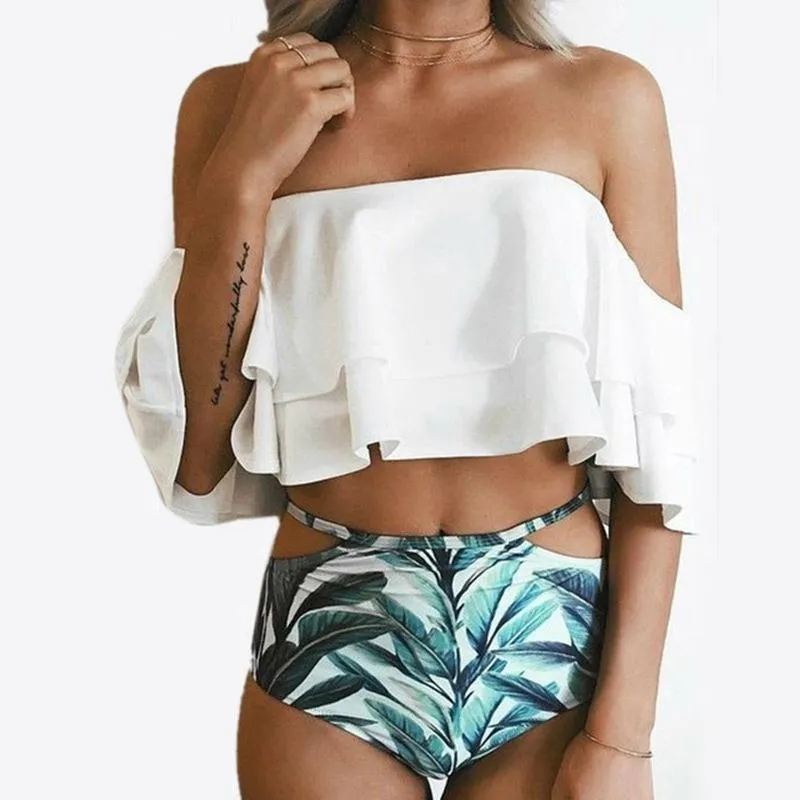 Florida Girl Ruffles High Waist Floral 2pc Swimsuit Sexy Bikinis