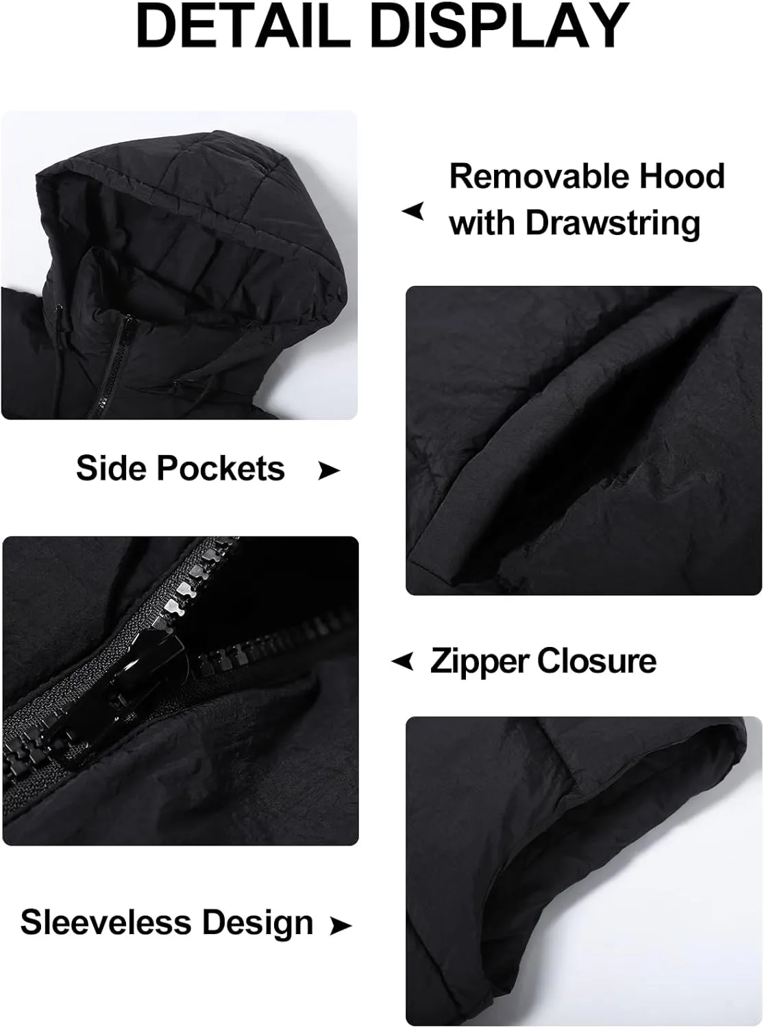 Flygo Puffer Vest Women Zip Up Sleeveless Winter Casual Stand Collar Padded Down Jacket Coat with Pockets