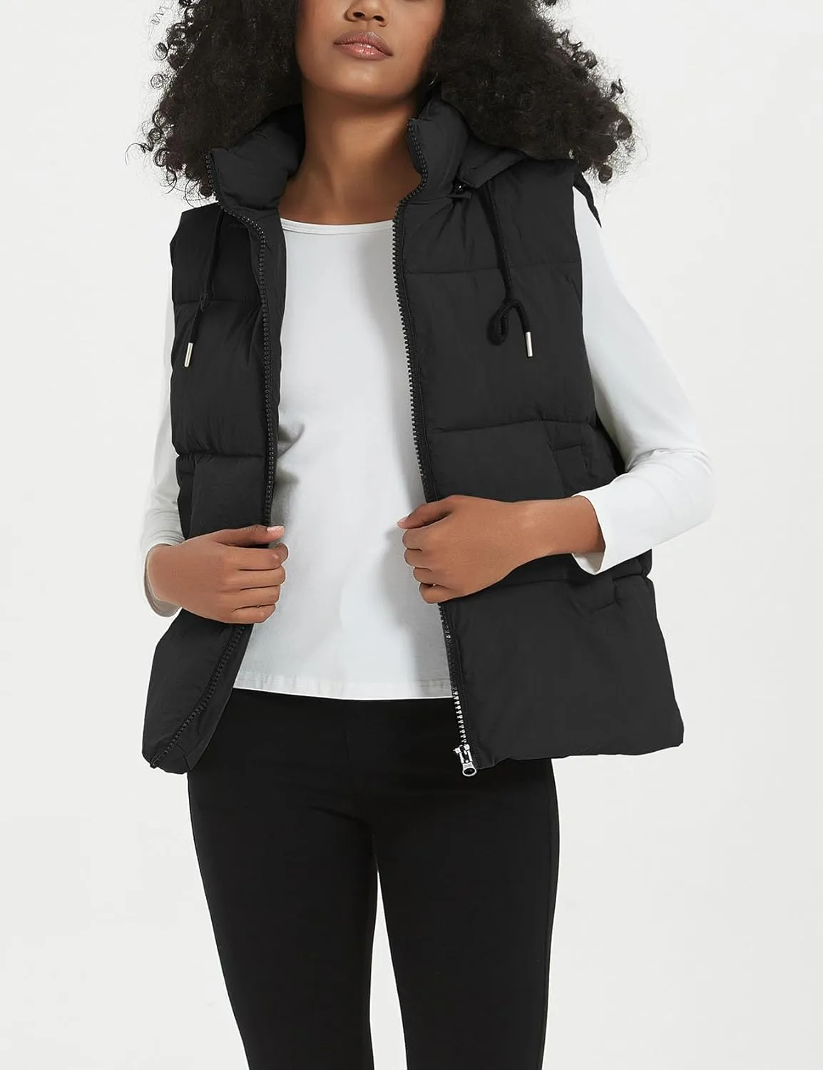 Flygo Puffer Vest Women Zip Up Sleeveless Winter Casual Stand Collar Padded Down Jacket Coat with Pockets