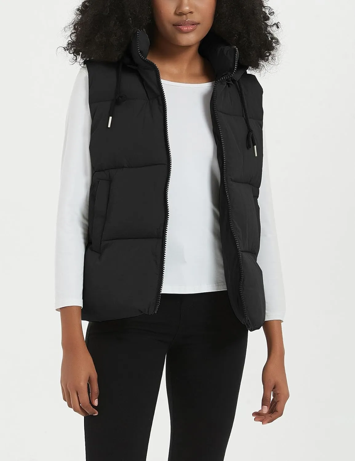 Flygo Puffer Vest Women Zip Up Sleeveless Winter Casual Stand Collar Padded Down Jacket Coat with Pockets