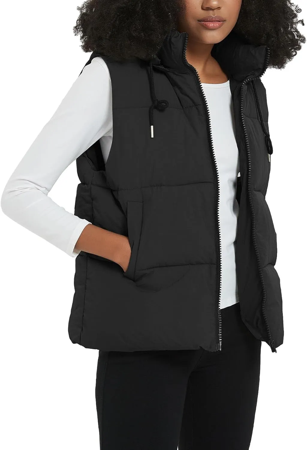Flygo Puffer Vest Women Zip Up Sleeveless Winter Casual Stand Collar Padded Down Jacket Coat with Pockets