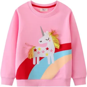 FreeLu Girls Cotton Pullover Sweatshirts Kids Cute Cartoon Printed Crewneck Tops