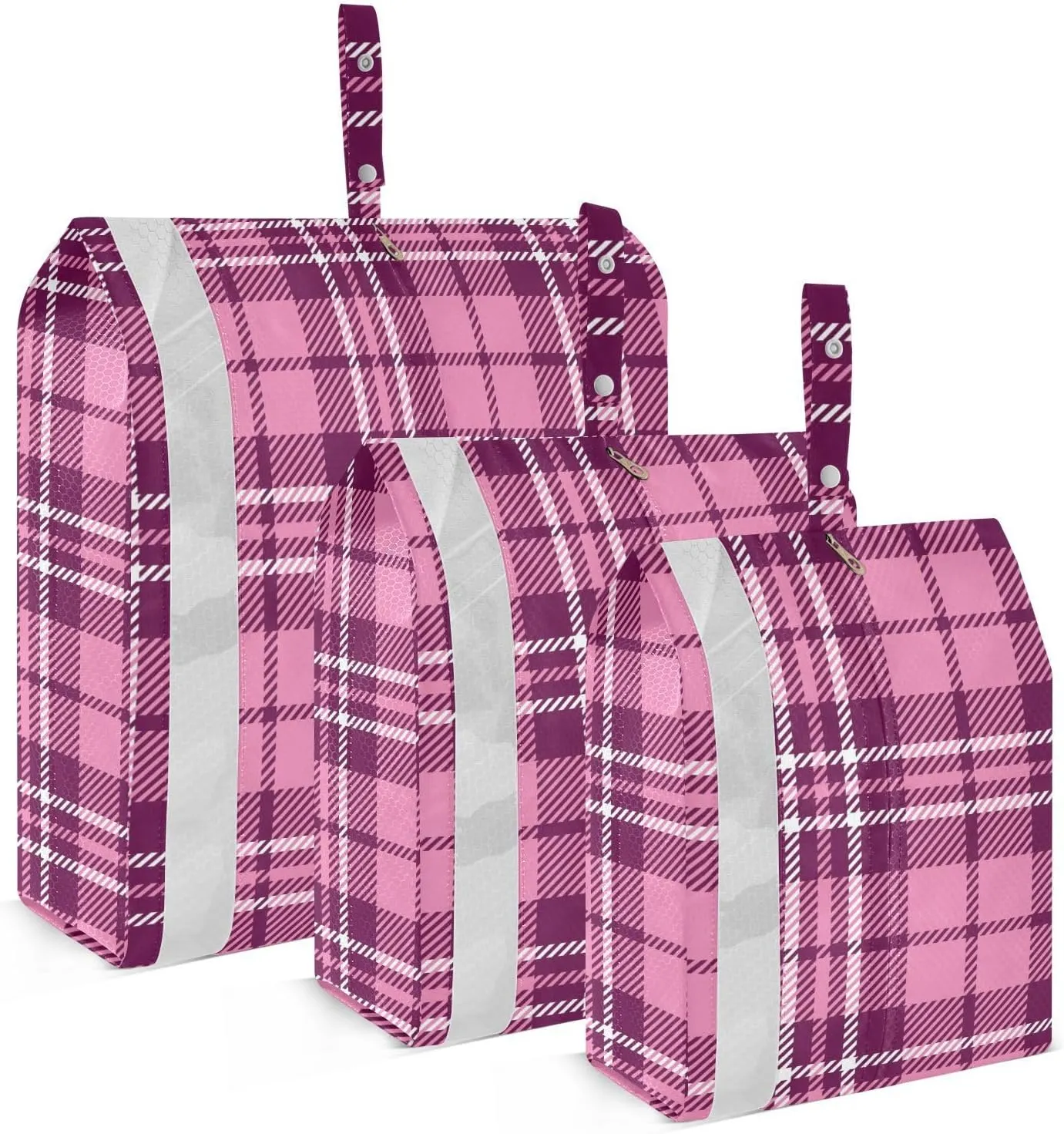Garment Bag Closet Storage, Luggage Space Saver, Buffalo Plaid Check Tartan Scotland Peach Purple Decor, Waterproof, 3 Set Travel Packing Cubes For Suitcases, Luggages Management Personnel