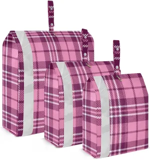Garment Bag Closet Storage, Luggage Space Saver, Buffalo Plaid Check Tartan Scotland Peach Purple Decor, Waterproof, 3 Set Travel Packing Cubes For Suitcases, Luggages Management Personnel