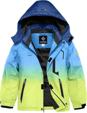 GEMYSE Boy's Waterproof Ski Snow Jacket Hooded Fleece Windproof Winter Jacket