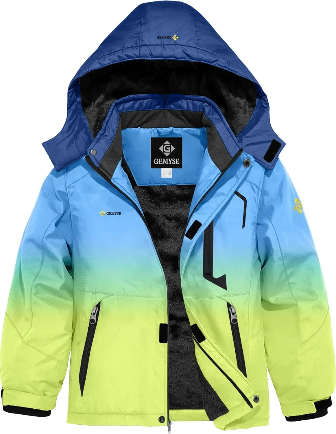 GEMYSE Boy's Waterproof Ski Snow Jacket Hooded Fleece Windproof Winter Jacket