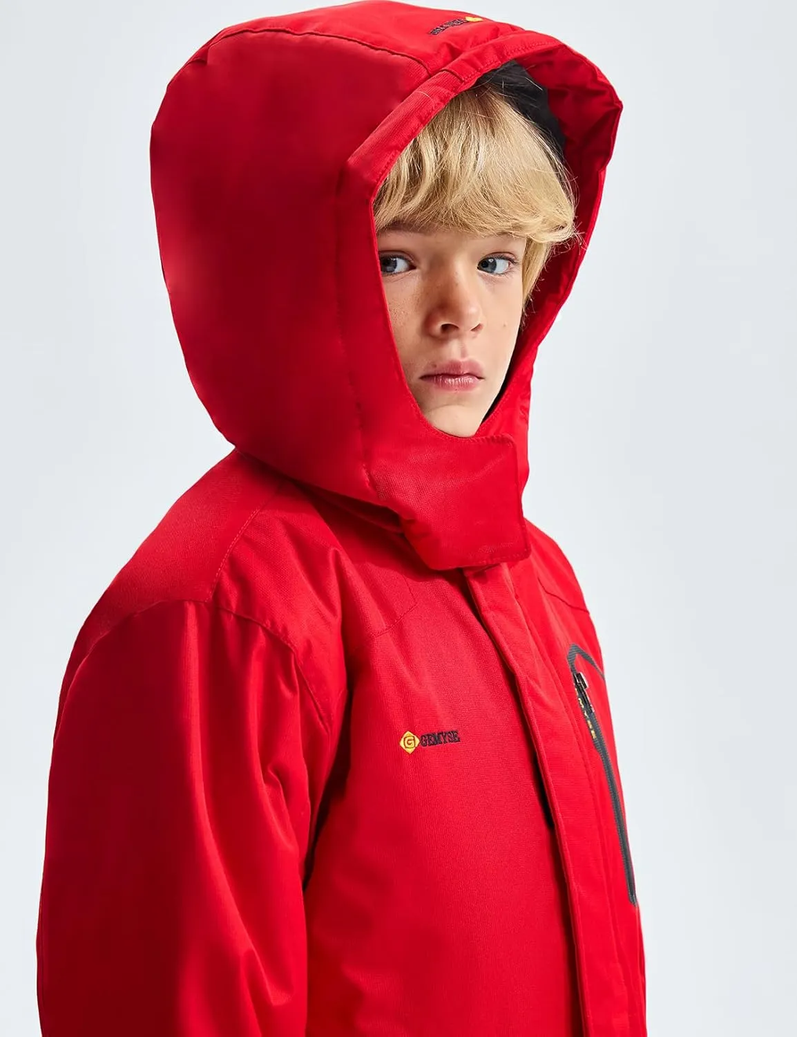 GEMYSE Boy's Waterproof Ski Snow Jacket Hooded Fleece Windproof Winter Jacket