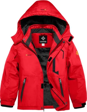 GEMYSE Boy's Waterproof Ski Snow Jacket Hooded Fleece Windproof Winter Jacket