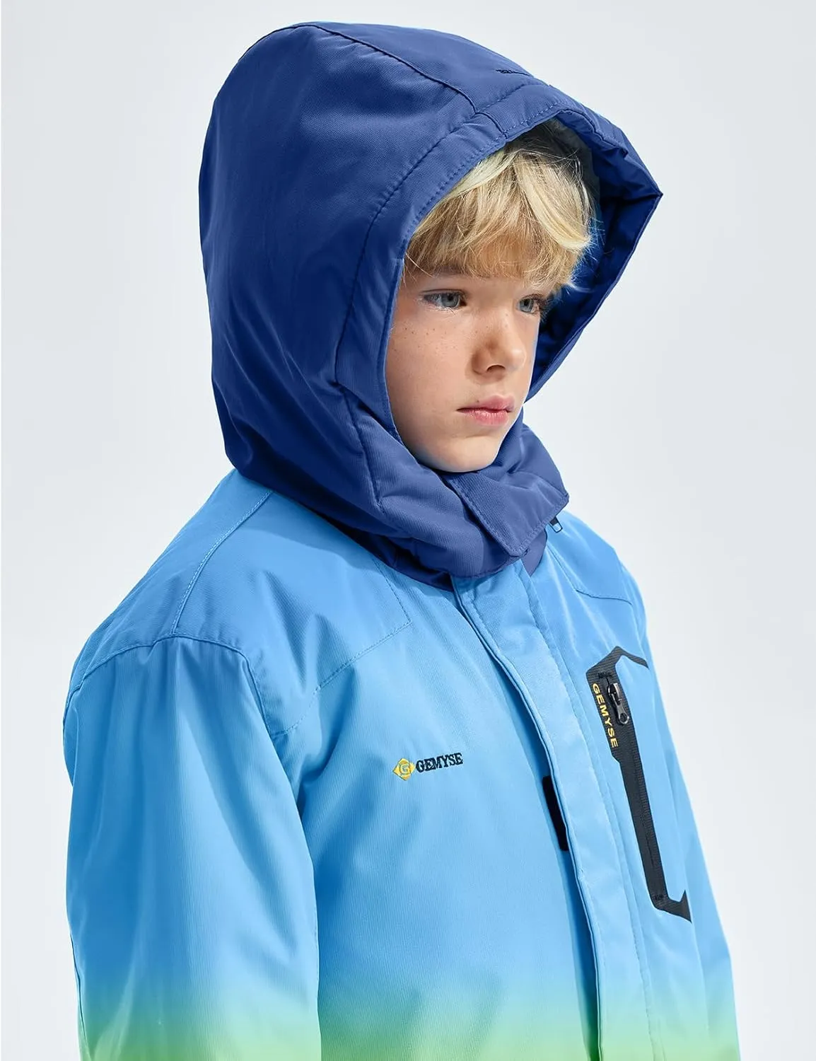 GEMYSE Boy's Waterproof Ski Snow Jacket Hooded Fleece Windproof Winter Jacket