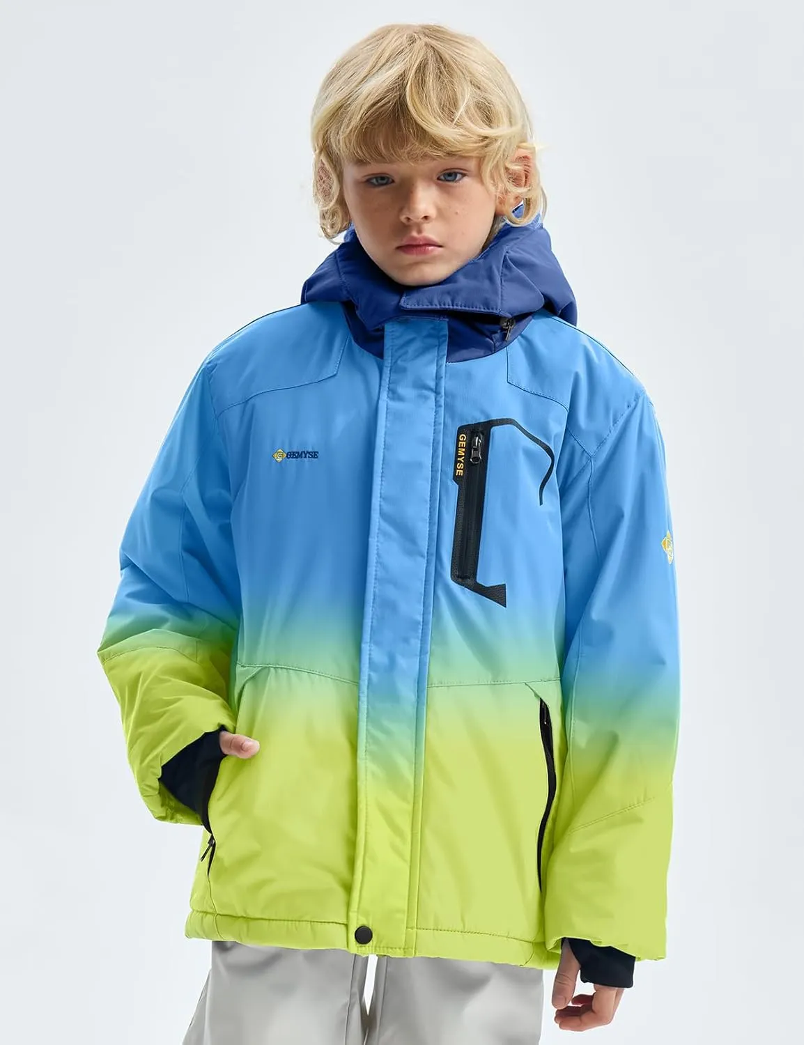 GEMYSE Boy's Waterproof Ski Snow Jacket Hooded Fleece Windproof Winter Jacket