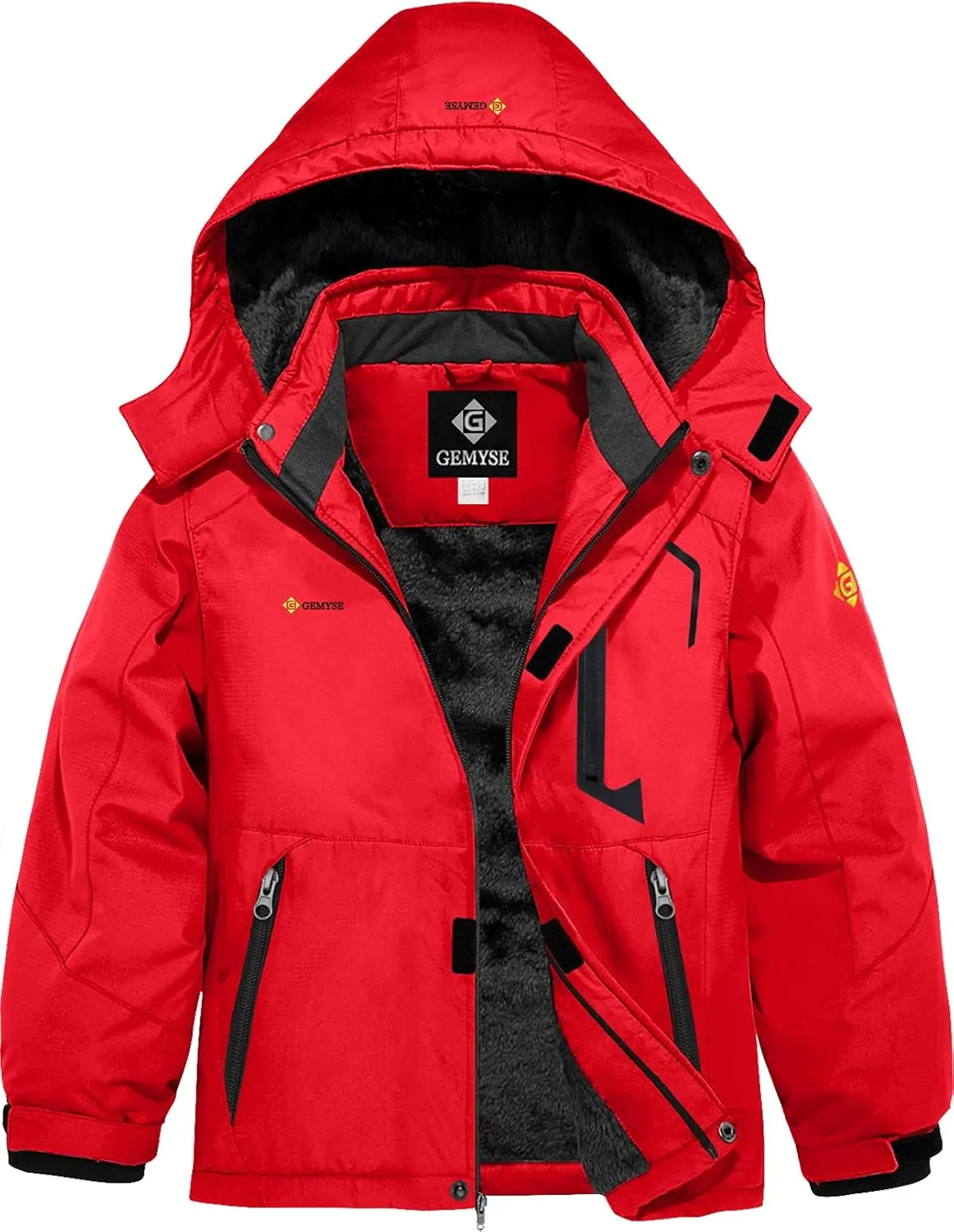 GEMYSE Boy's Waterproof Ski Snow Jacket Hooded Fleece Windproof Winter Jacket
