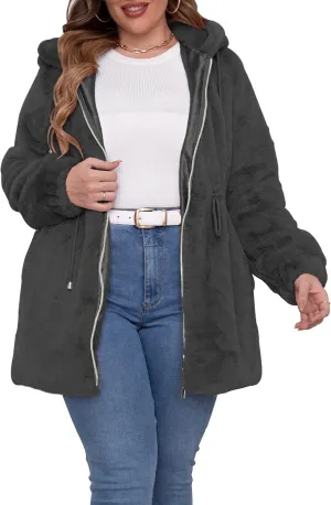 Geschallino Women's Faux Fur Coat Fleece Reversible Sherpa Fuzzy Winter Puffer Jacket (Available in Plus Size)