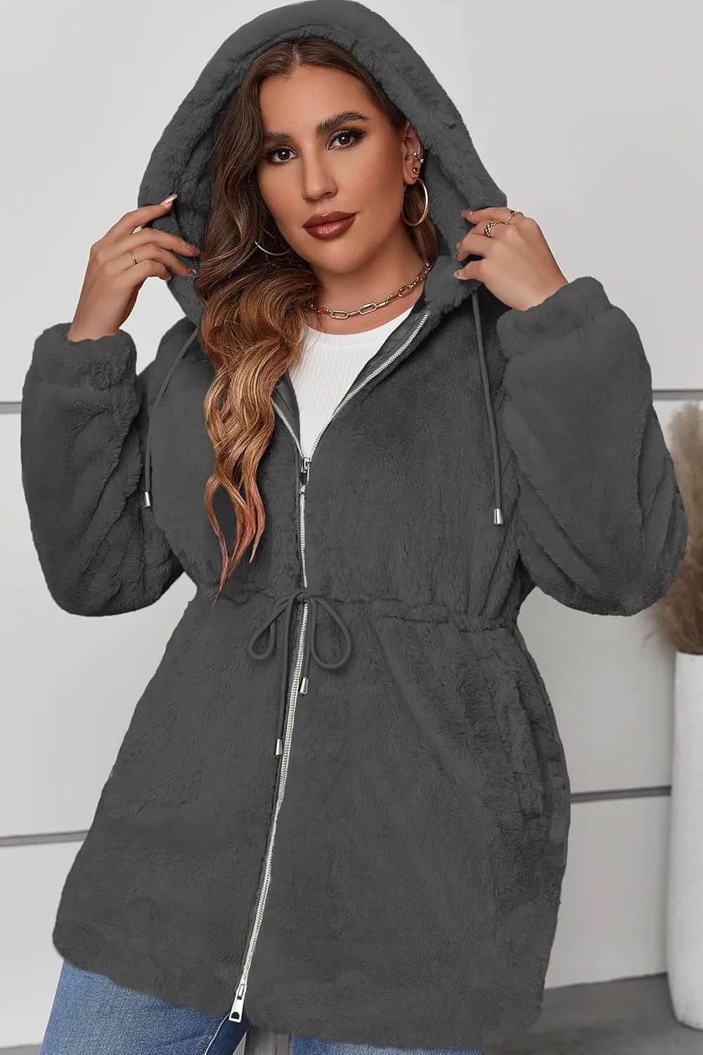 Geschallino Women's Faux Fur Coat Fleece Reversible Sherpa Fuzzy Winter Puffer Jacket (Available in Plus Size)