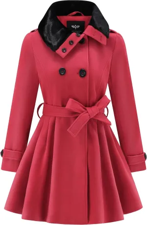 GGleaf Women's Fashion Thick Wool Coat Faux Fur Lapel Double-Breasted Trench Coat Winter Warm Jacket
