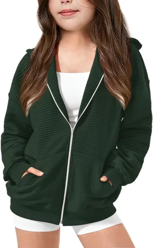 Girls Oversized Full Zip Hoodie Casual Long Sleeve Sweatshirts Cute Jackets with Pockets