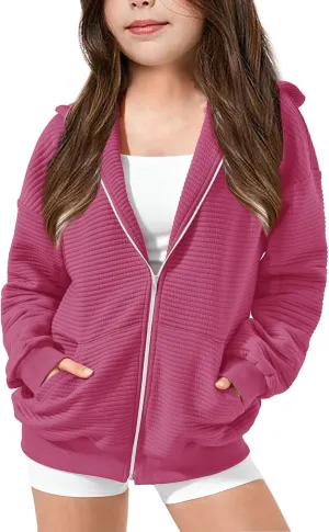 Girls Oversized Full Zip Hoodie Casual Long Sleeve Sweatshirts Cute Jackets with Pockets