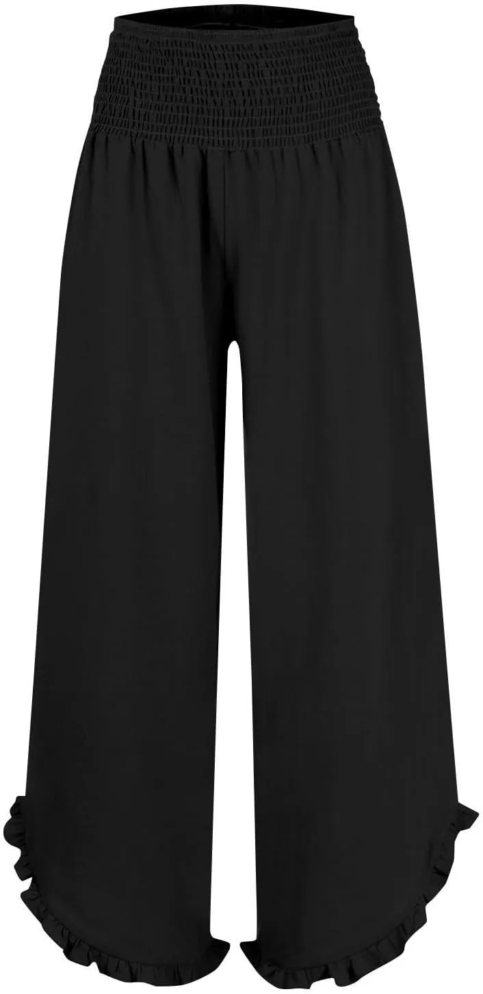 GOFULY Linen Palazzo Pants for Women Wide Leg Cute Summer Trousers Pants High Waisted Elastic Waist Comfy Clothes Pockets