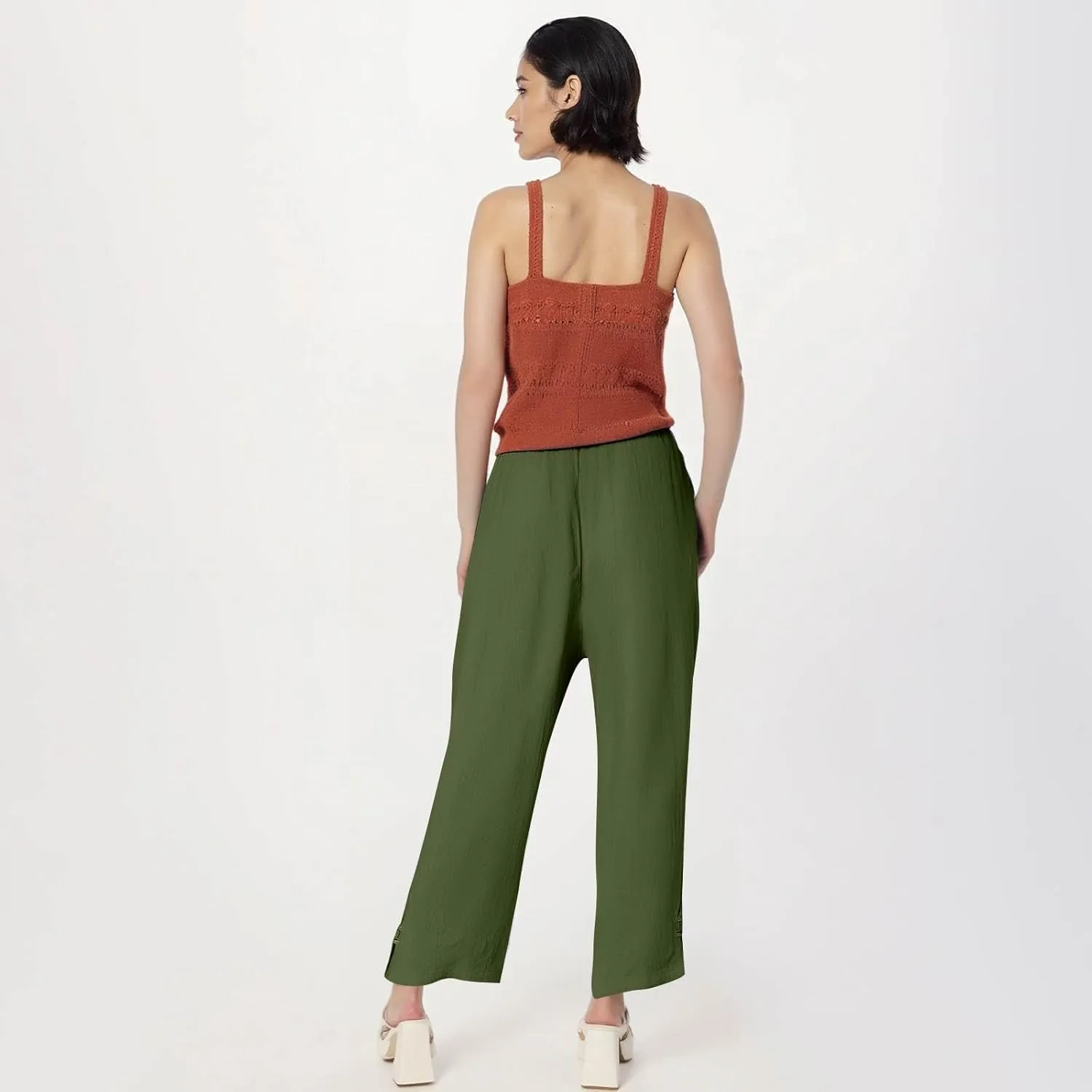 GOFULY Linen Pants for Women Summer 2025 Beach Elastic Waist Pants Wide Leg High Waisted with Pockets Loose Fit Solid Outfits