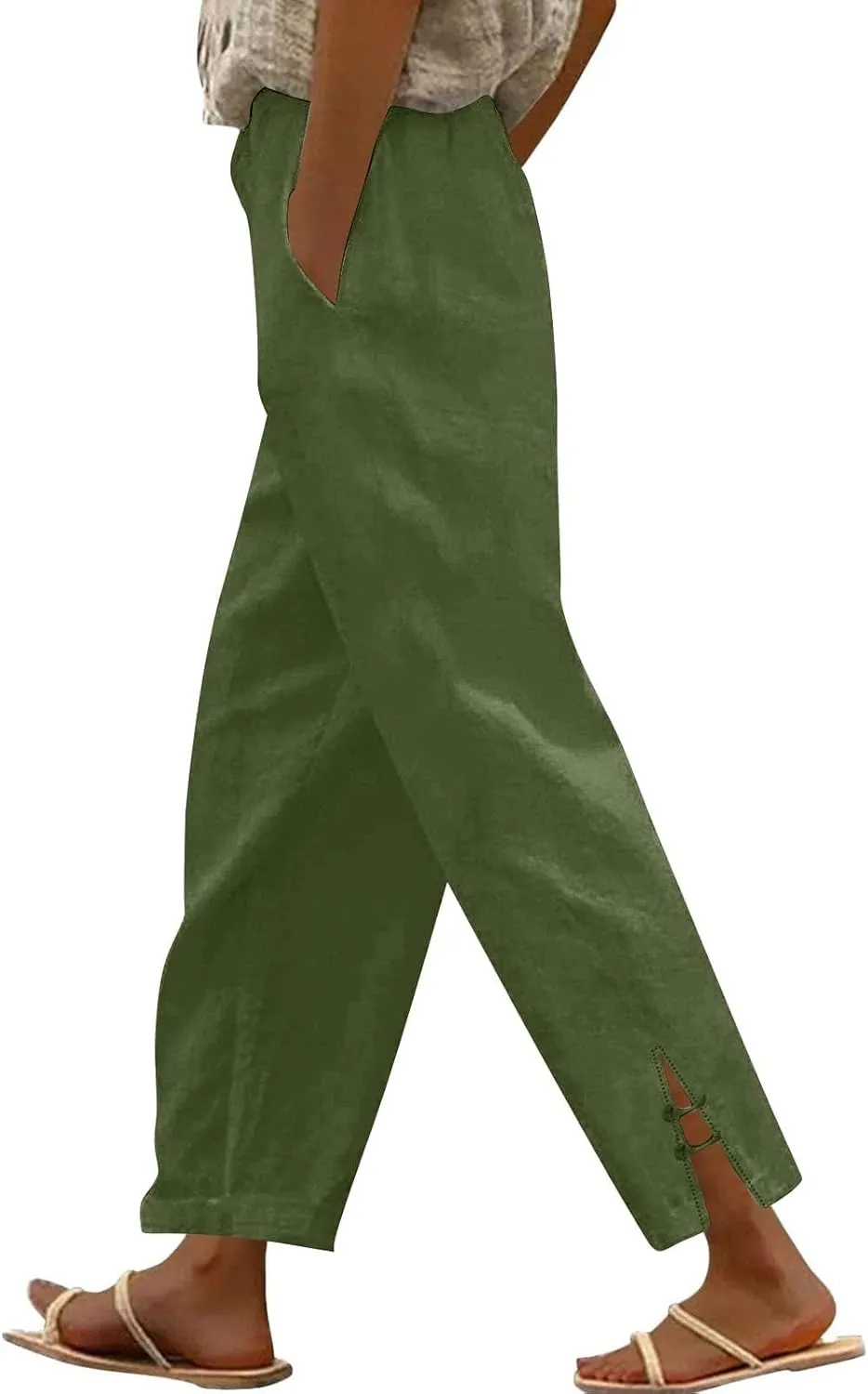 GOFULY Linen Pants for Women Summer 2025 Beach Elastic Waist Pants Wide Leg High Waisted with Pockets Loose Fit Solid Outfits