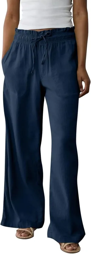 GOFULY Wide Leg Pants for Women Cotton Lined Beach 2025 Elastic Waist Drawstring Summer Pants High Waisted Solid Clothes