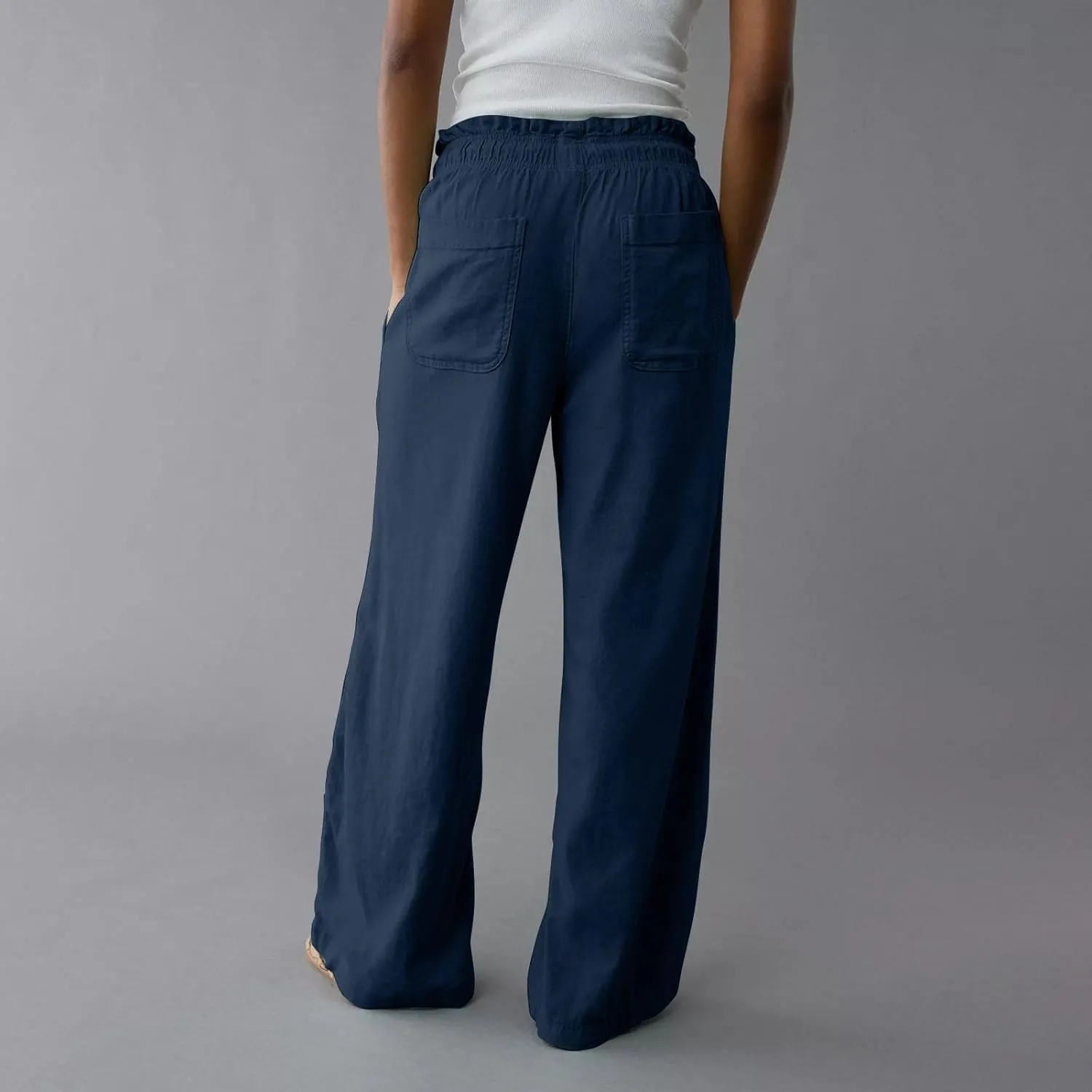 GOFULY Wide Leg Pants for Women Cotton Lined Beach 2025 Elastic Waist Drawstring Summer Pants High Waisted Solid Clothes