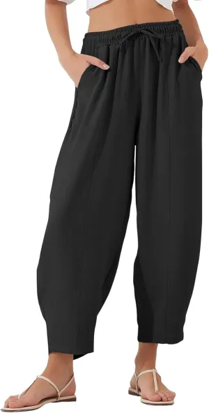 GOFULY Women's Pants Casual Wide Leg High Waisted Pants Beach Elastic Waist Drawstring Sumemr Loose Fit Trousers with Pockets