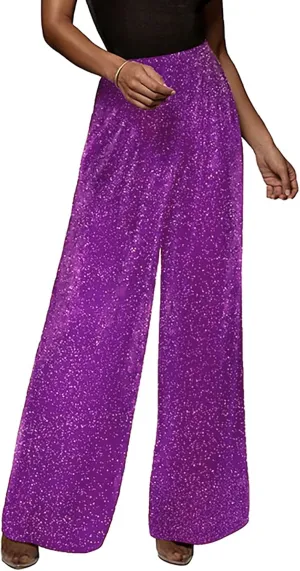 GUOLEZEEV Women High Elastic Waist Wide Leg Palazzo Pants Casual Loose Long Pant Trouser