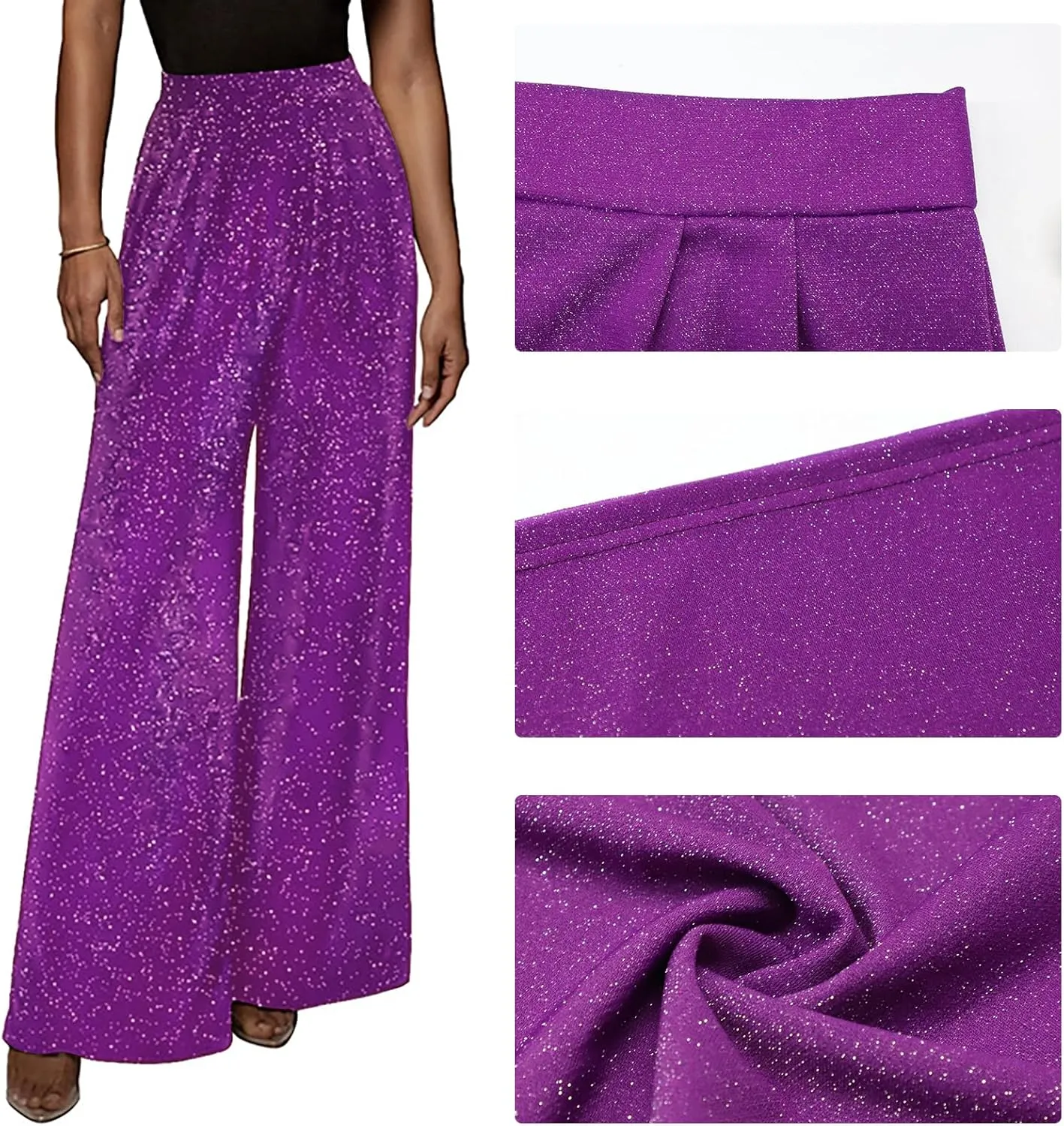 GUOLEZEEV Women High Elastic Waist Wide Leg Palazzo Pants Casual Loose Long Pant Trouser