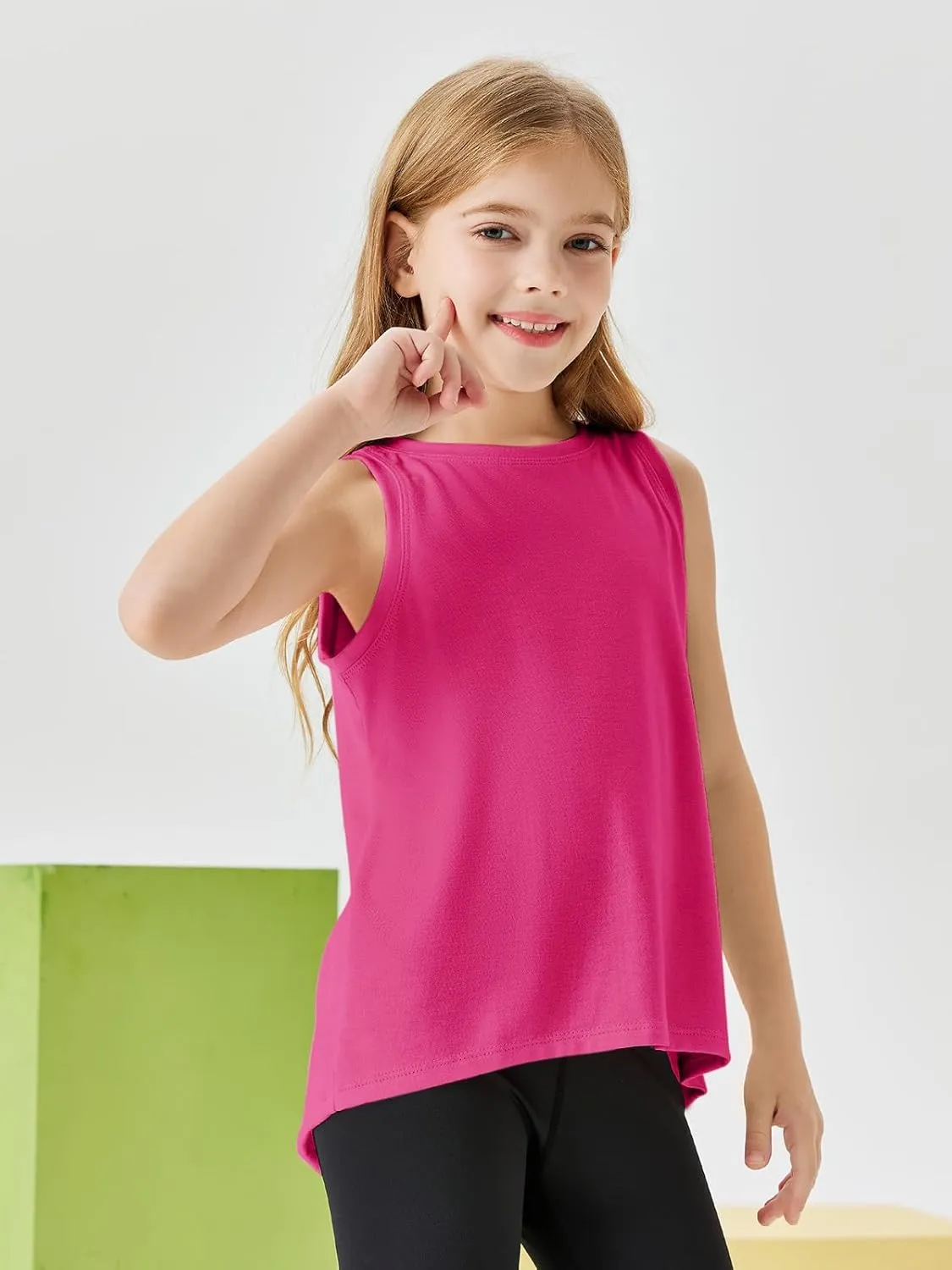 Haloumoning Girls Athletic Tank Tops Open Tie Back Sleeveless Workout Running Tennis Sports Shirts 5-14Years