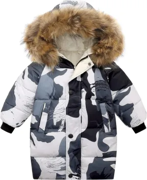 Happy Cherry Baby Boy Girls Winter Down Jacket Warm Cute Casual Outwear Coats with Fur Hood Snow Outdoor Warmth Clothing Outfits