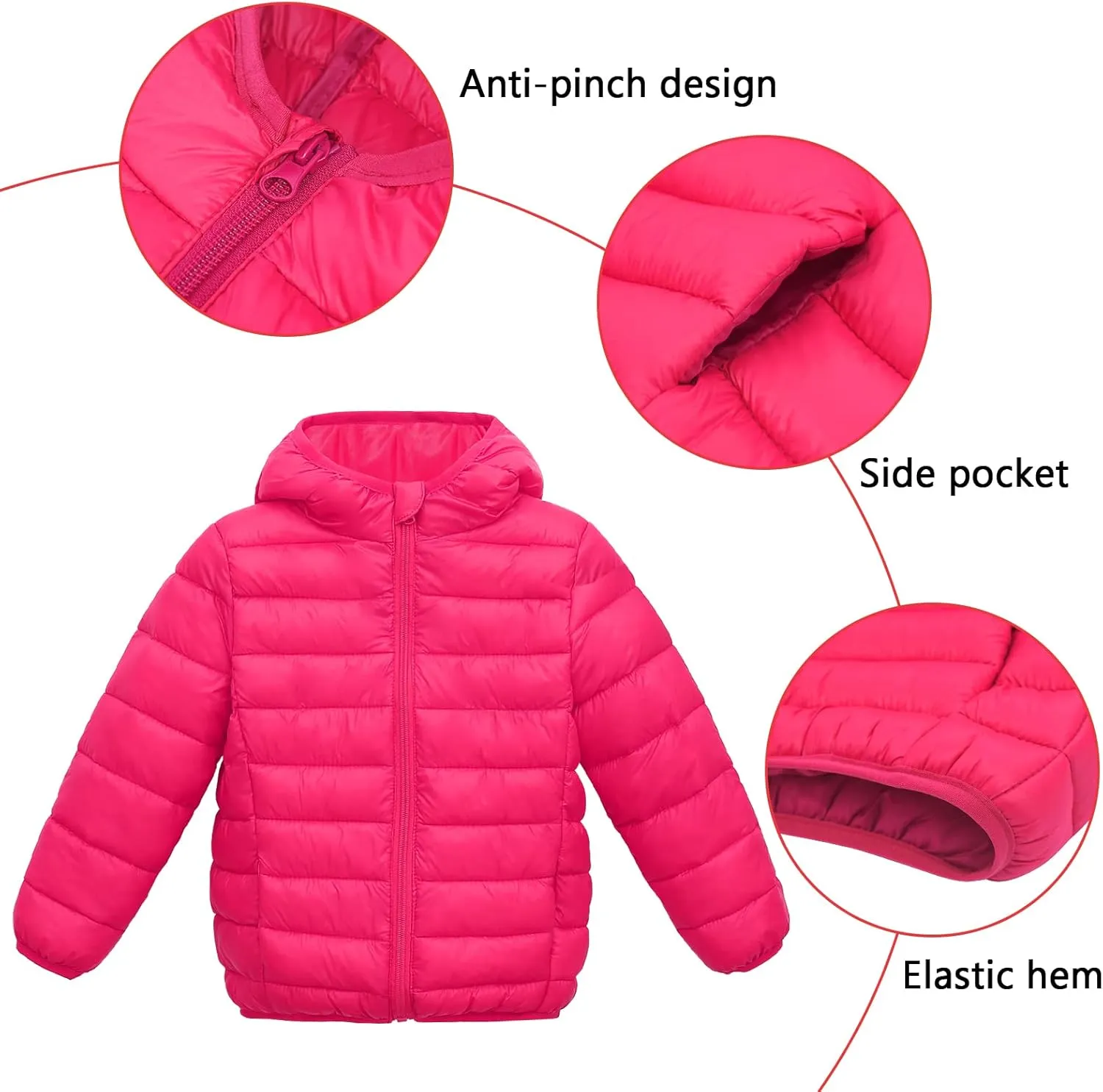 Happy Cherry Baby Boys Girls Hooded Coat Winter Lightweight Down Jacket Packable Cotton Coat