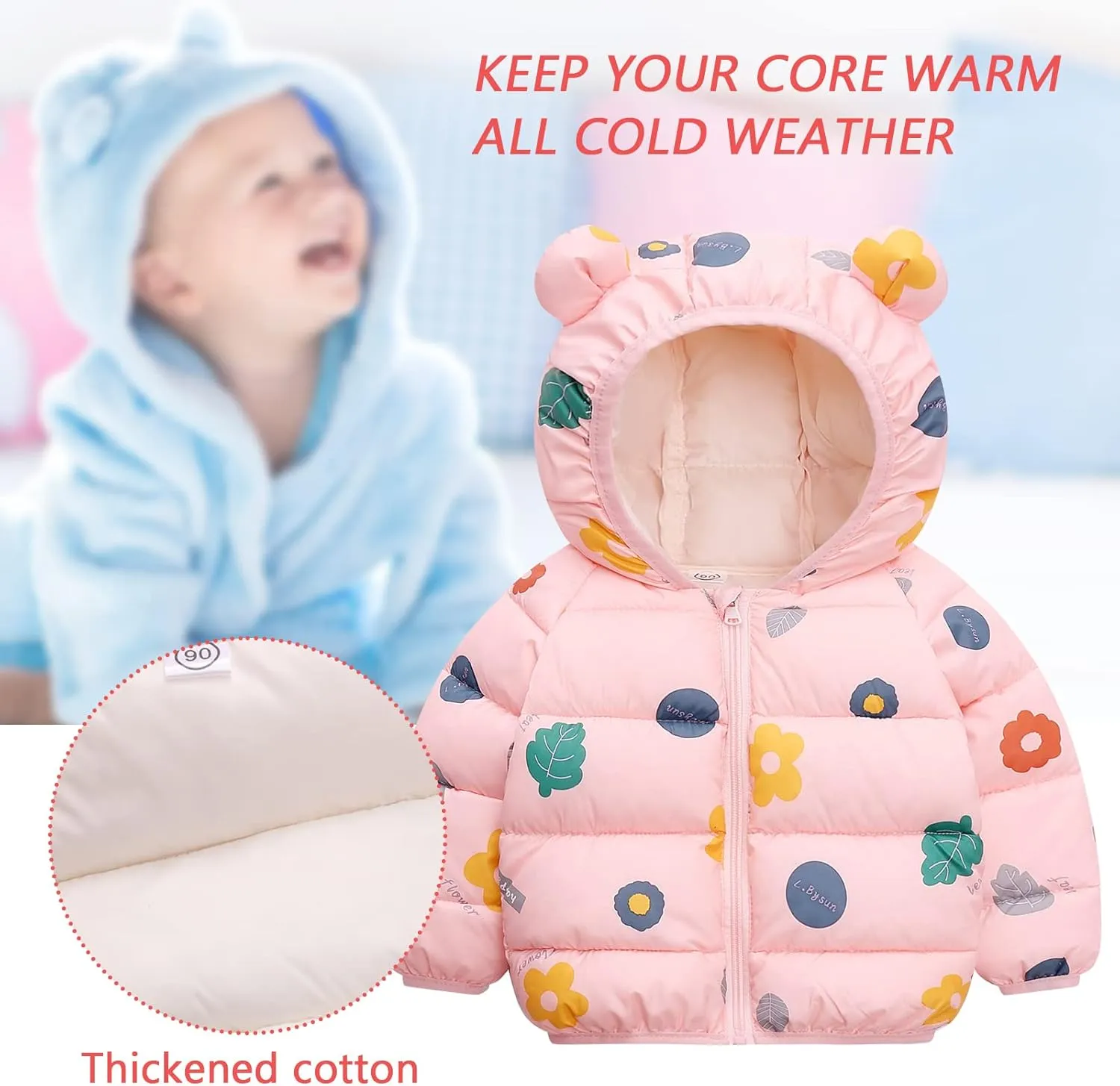 Happy Cherry Baby Boys Girls Winter Coats Hoods Light Puffer Down Jacket Outwear
