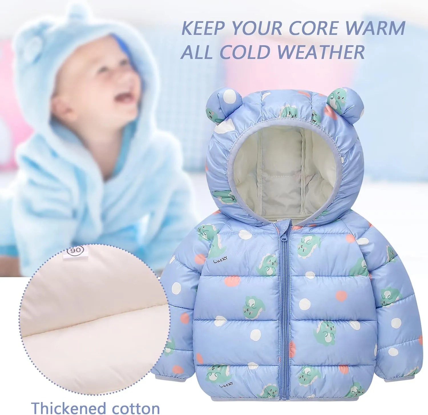 Happy Cherry Baby Boys Girls Winter Coats Hoods Light Puffer Down Jacket Outwear