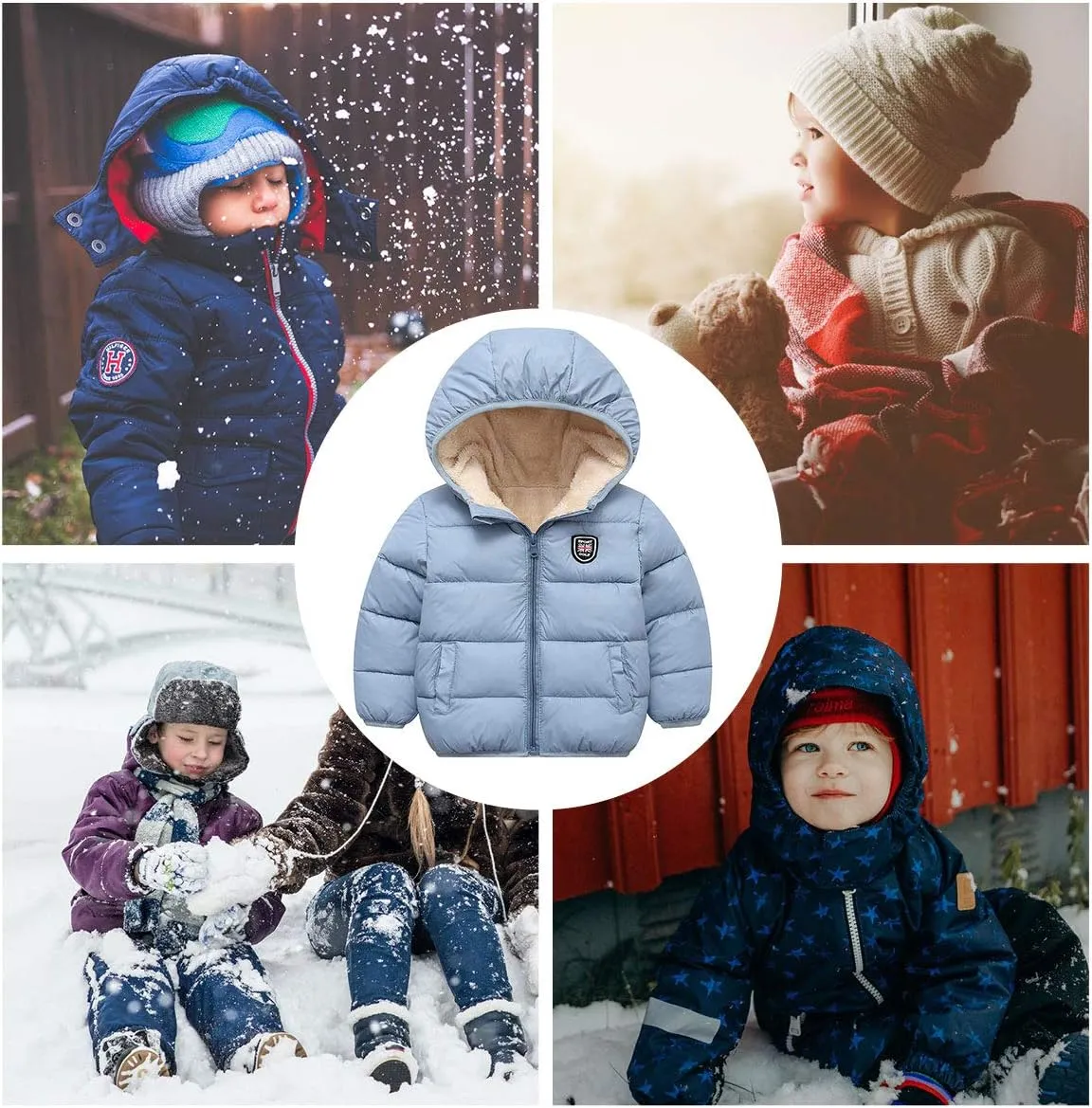 Happy Cherry Toddler Down Jacket Removable Hooded Windproof Snow Winter Coat Outwear
