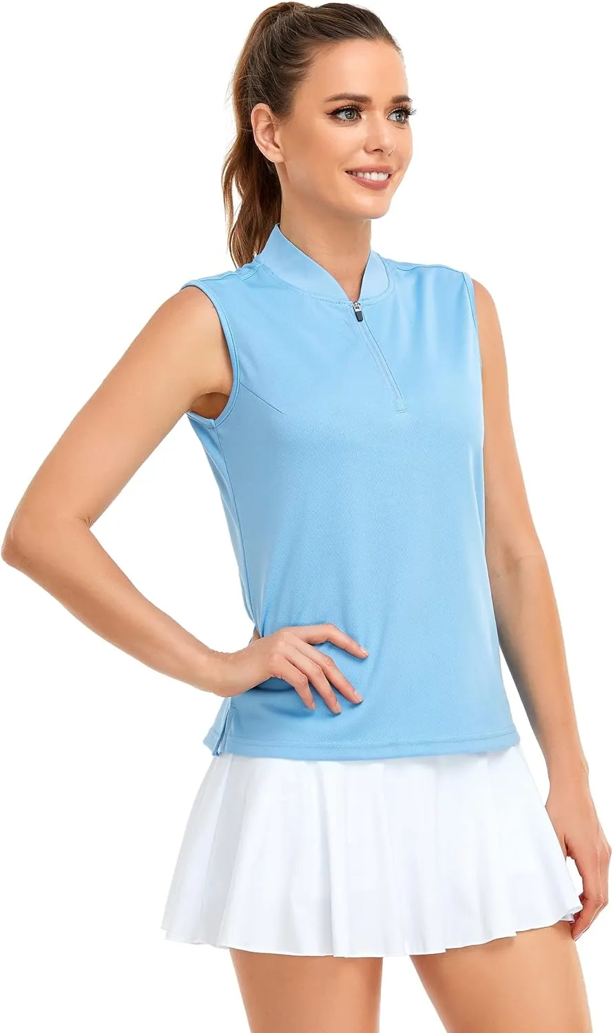 HDL Women's Sleeveless Polo Golf Shirts Quick Dry 50  UV Protection Lightweight Tennis Tank Tops