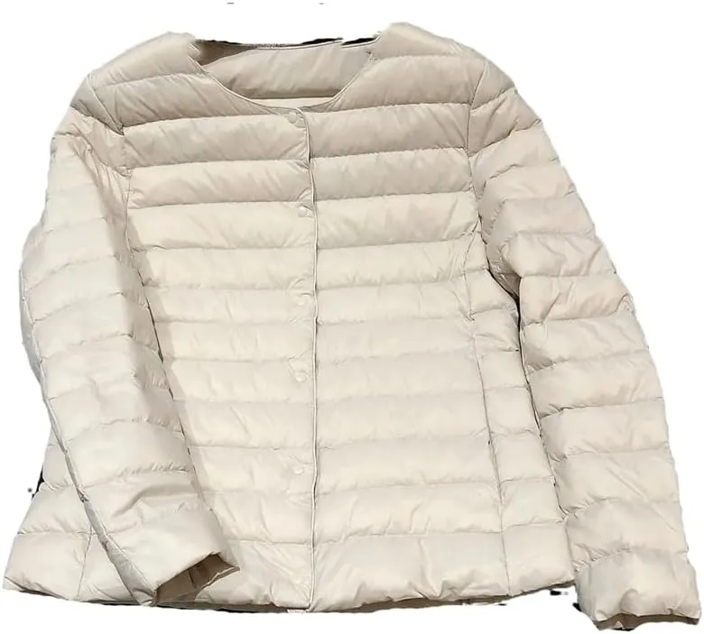 Hgvcfcv Women Liner Down Jacket O-Neck Or V-Neck Female Winter Keep Warm Collarless Ultralight Quilted Puffer Coat
