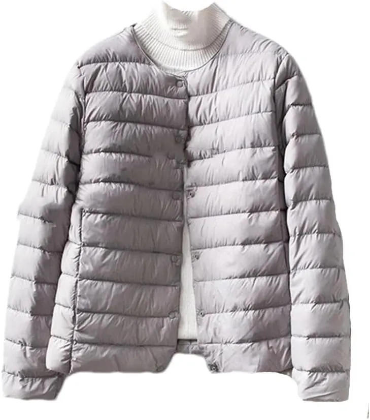 Hgvcfcv Women Liner Down Jacket O-Neck Or V-Neck Female Winter Keep Warm Collarless Ultralight Quilted Puffer Coat