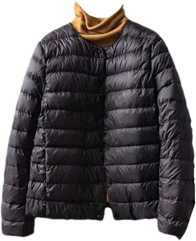 Hgvcfcv Women Liner Down Jacket O-Neck Or V-Neck Female Winter Keep Warm Collarless Ultralight Quilted Puffer Coat