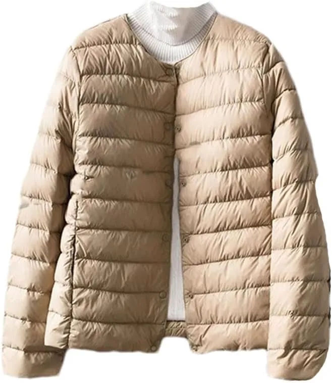 Hgvcfcv Women Liner Down Jacket O-Neck Or V-Neck Female Winter Keep Warm Collarless Ultralight Quilted Puffer Coat