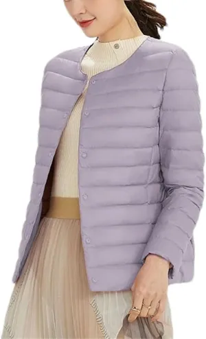 Hgvcfcv Women Liner Down Jacket O-Neck Or V-Neck Female Winter Keep Warm Collarless Ultralight Quilted Puffer Coat