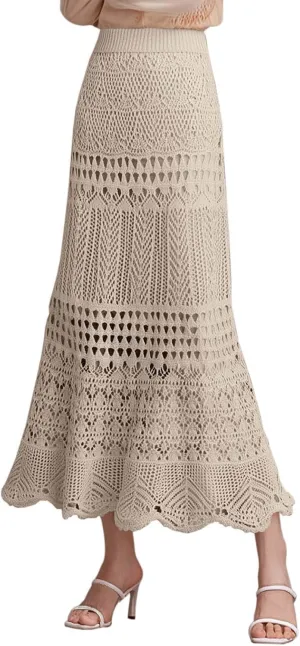 High Waist Lace Hollow Knitted Midi Skirt for Women Elegant Bodycon Half Skirt Perfect for Spring and Summer