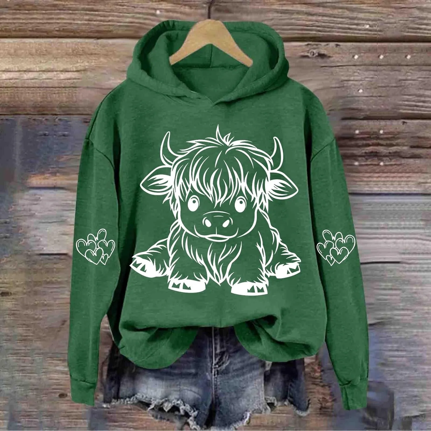 Highland Cow Hoodie Women Loose Fit Pullover Oversized Drawstring Hooded Sweatshirt Cute Streetwear Layering Outfit