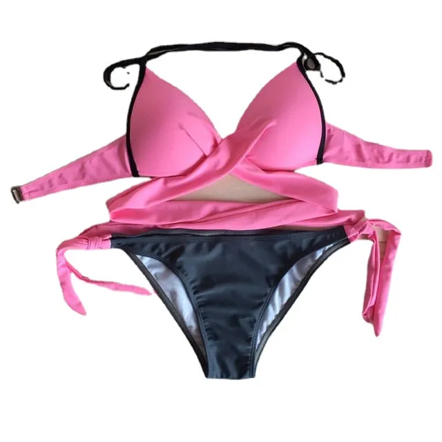 Hot Solid Color Push-Up Padded Two-Piece Swimsuit For Female
