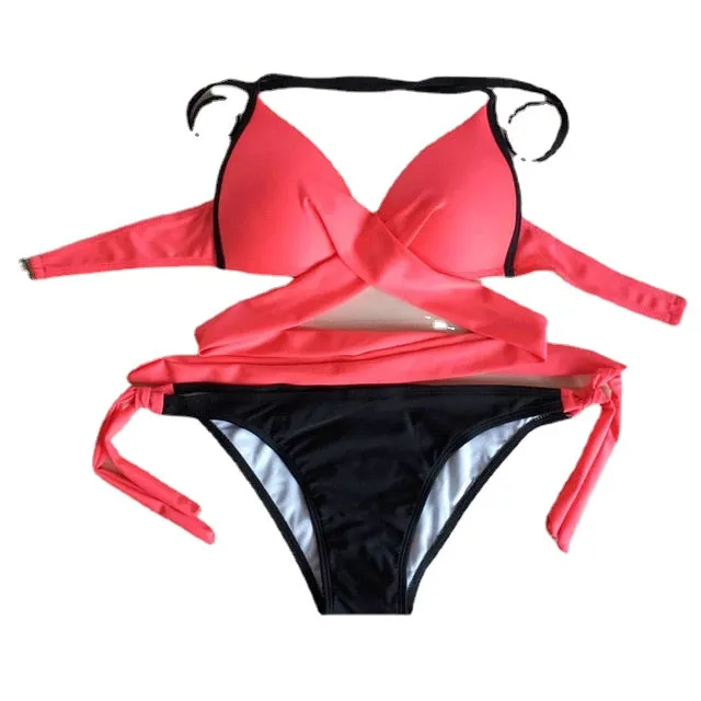 Hot Solid Color Push-Up Padded Two-Piece Swimsuit For Female