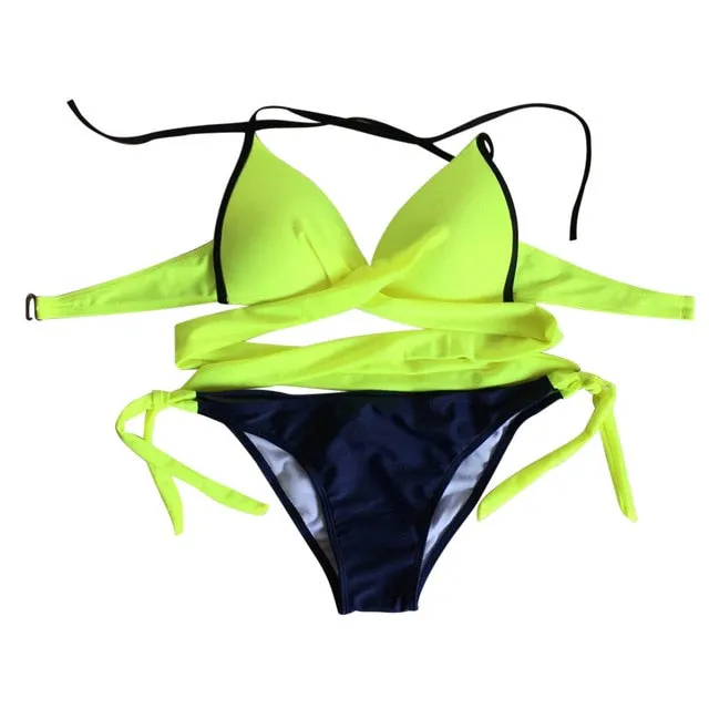 Hot Solid Color Push-Up Padded Two-Piece Swimsuit For Female