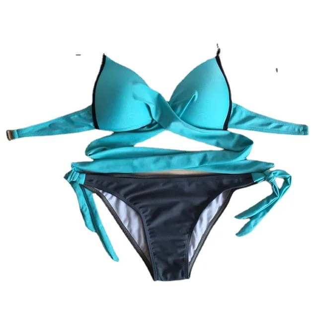Hot Solid Color Push-Up Padded Two-Piece Swimsuit For Female