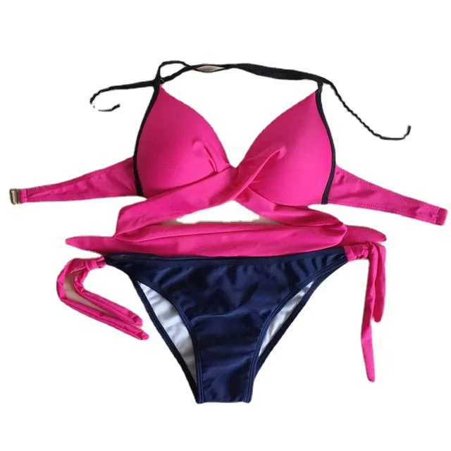 Hot Solid Color Push-Up Padded Two-Piece Swimsuit For Female