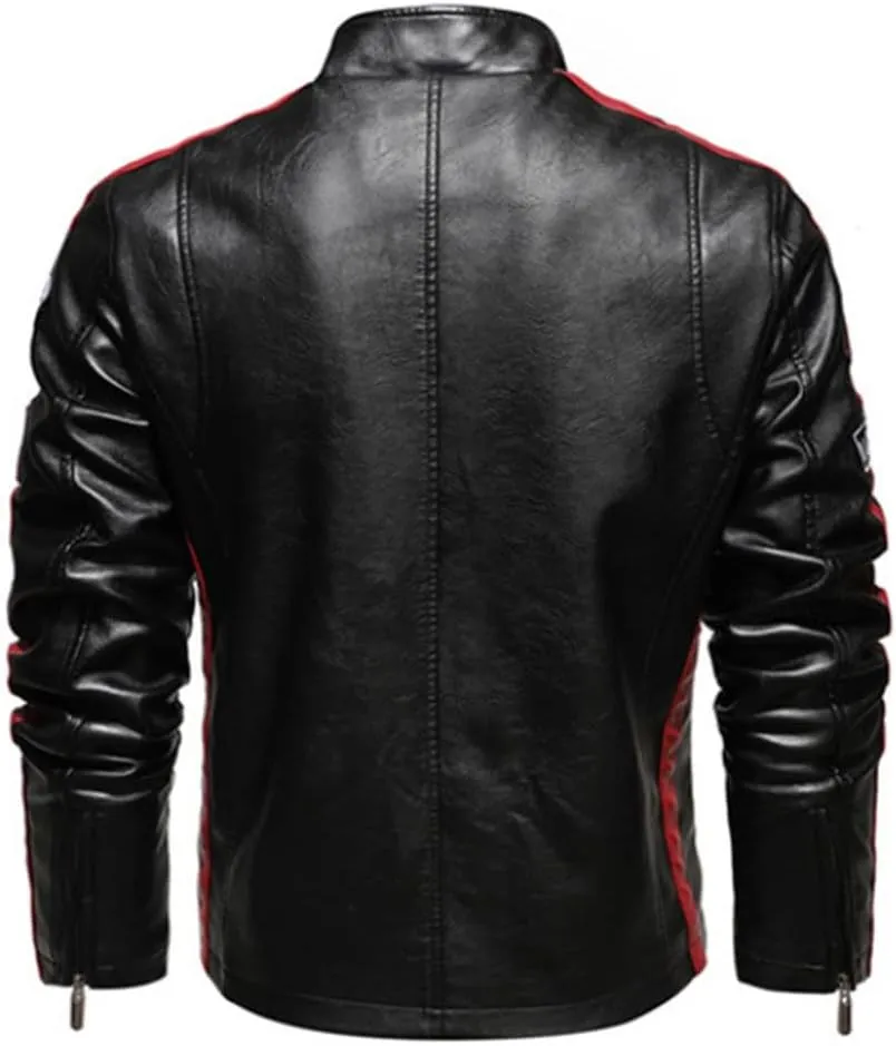 HZCX FASHION Mens Faux Leather Flight Bomber Jackets Motorcycle Badge Pu Jacket